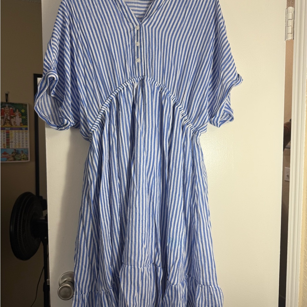 Blue and White Striped Dress